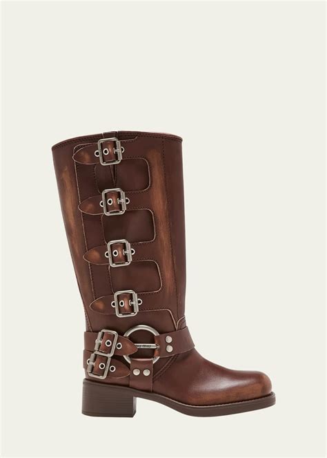 miu miu buckle|Miu Miu Leather Harness Buckle Biker Boots .